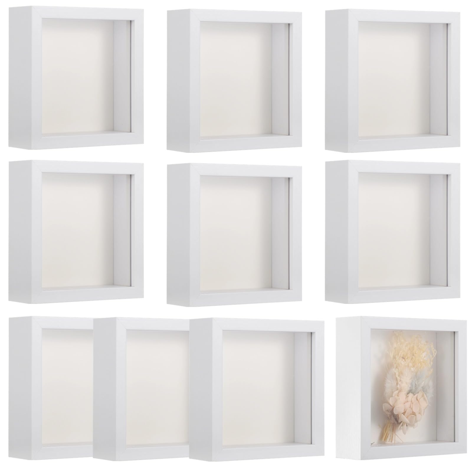 10 PCS DIY Shadow Box Frames, 5.6 in Small Square Shadow Boxes for Displaying Dried Flowers, White 3D Floating Frames for Craft Projects, Picture Frames for Home Decor DIY Favors