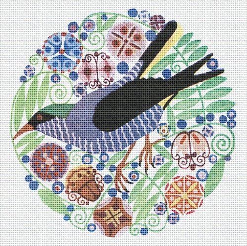 Art Needlepoint Bluebird Bird Coaster or Ornament Needlepoint Canvas