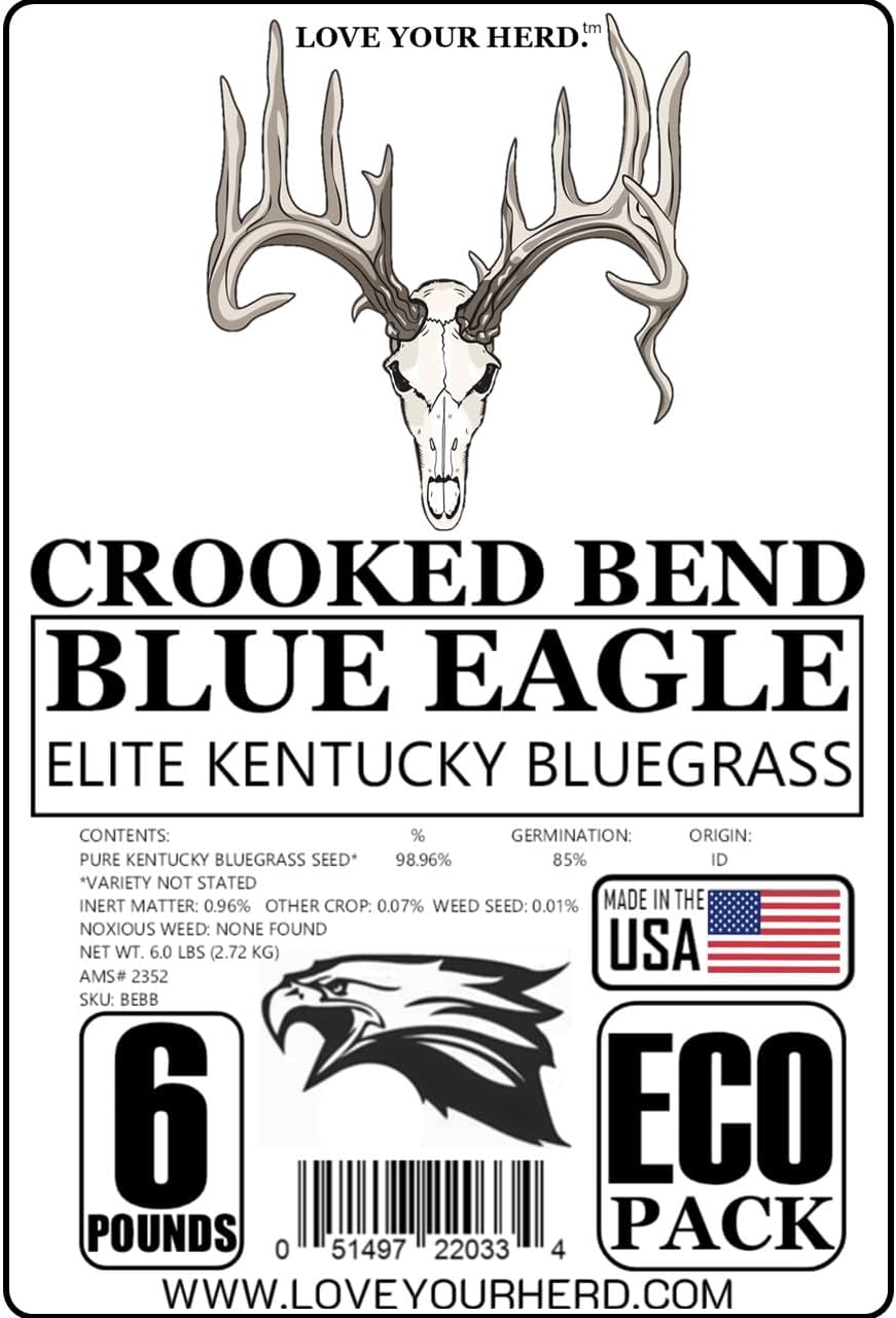 Crooked Bend Blue Eagle Kentucky Bluegrass Seed, 6LB EcoPack, Uncoated & No Fill, Grow Full, Beautiful & Best Yards, Thicken Lawns & Turf Fields, Growing Dark Green Organic Grass Carpet, Cold Tolerant