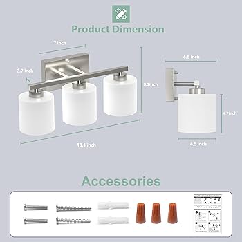 ノン　額縁　３点セット Honesorn Bathroom Light Fixtures Over Mirror, 3-Light
