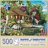 Bits and Pieces – Large 500 Piece Jigsaw Puzzle for Adults – ‘Cabin on The Lake’ Designed by Artist Alan Giana, Completed Puzzle Size: 18