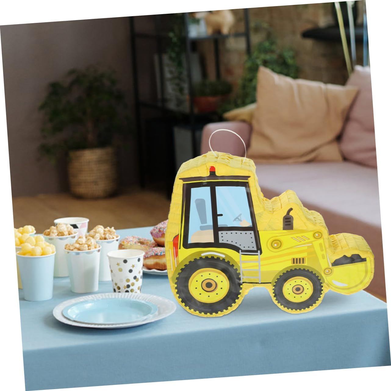 Excavator Pinata with Bat for Birthday Fiesta Party Supplies Construction Truck Theme Yellow Pinata for Hanging Decoration and Candy Filling for Birthday and Celebration Games