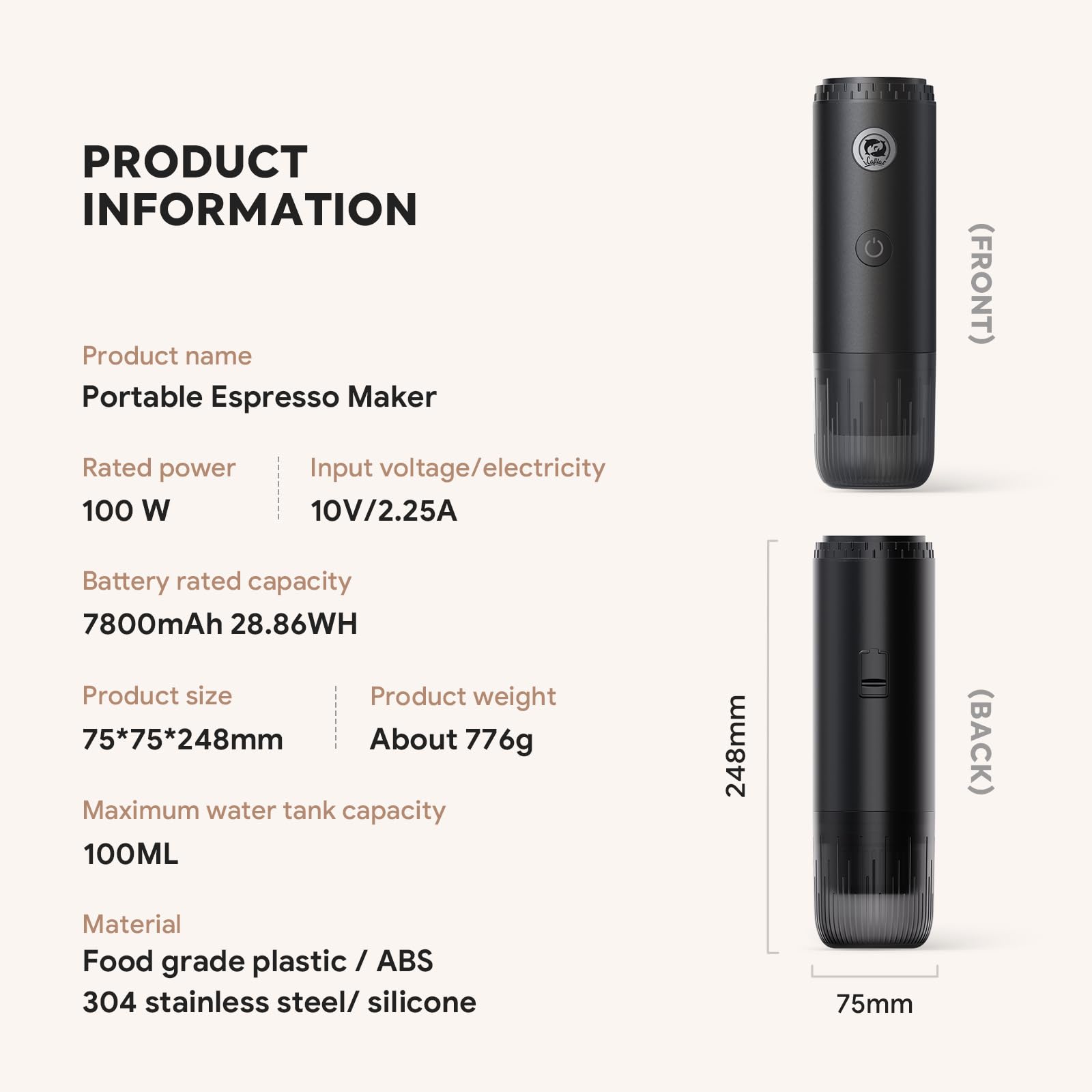 Cafetera espresso portátil con autocalentamiento, cafetera eléctrica de viaje de 19 bares para campamento y coche, mini máquina de espresso 2 en 1 compatible con cápsulas Nespresso y café molido