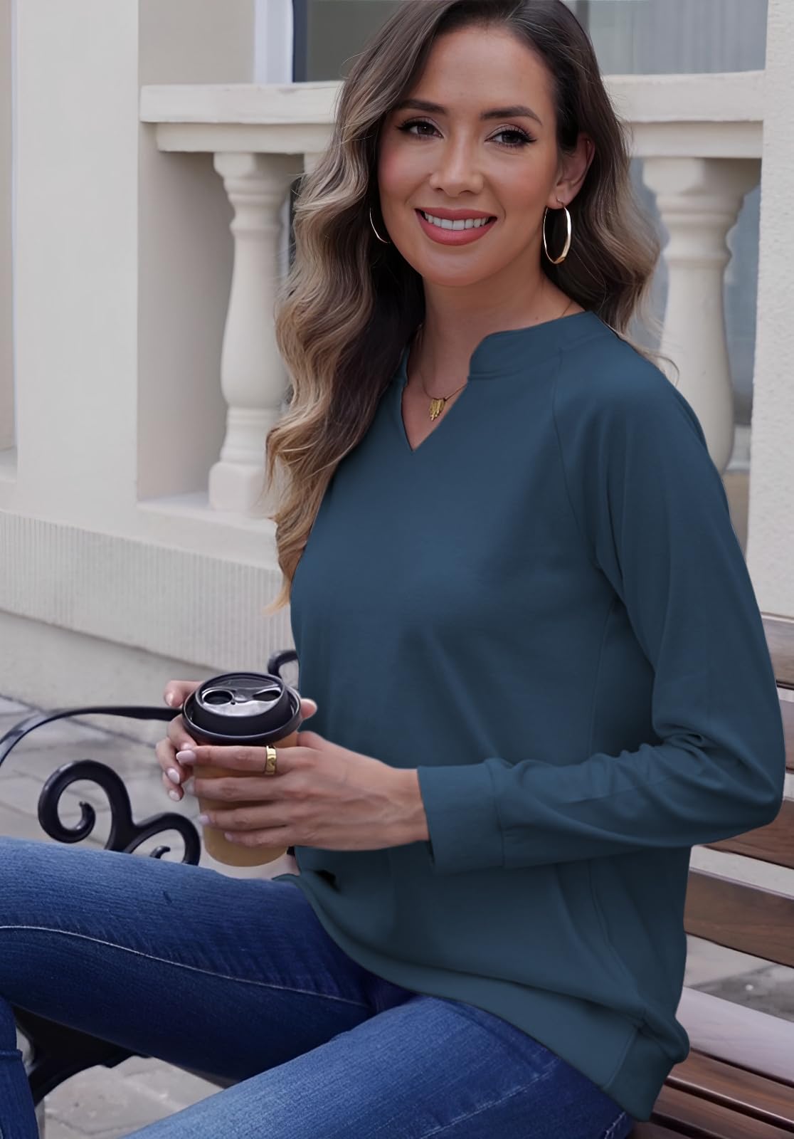 Cuptacc Sudaderas Mujer Sin Capucha Jersey Mujer Invierno Elegante Sueter Cuello En V Manga Larga Casual Cómodo Otoño Moda
