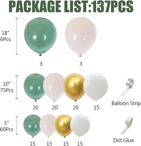 Miniatura 2 de Kit de arco de guirnalda de globos verde salvia, 143 piezas retro verde blanco arena y oro metálico cromado globos de látex para fiesta de baby