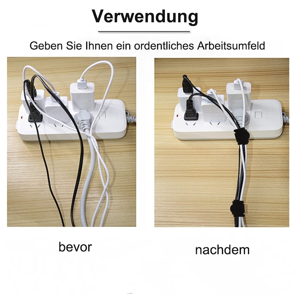 100 Stück Klett-Kabelbinder Schwarz - Wiederverwendbar, 10cm Länge - Für Kabelmanagement & Organisation