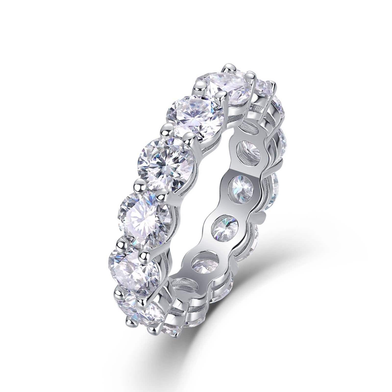 Unisize Ring, Ringe Frauen Cool 5mm Moissanit-Ring Silber 18K Weißgold Größe 47 (15.0)