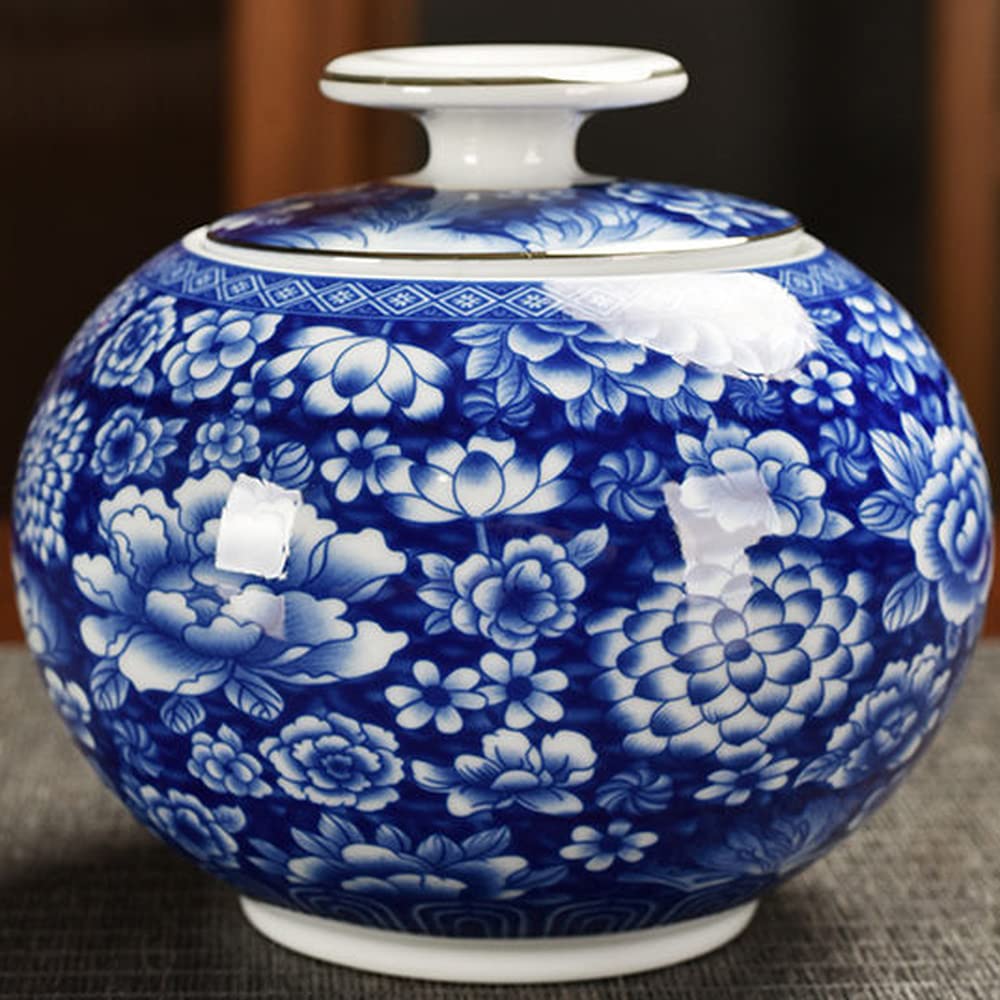 Kawy Ceramiczny słoik herbaty, zamknięty słoik do przechowywania słoik z fasolką kawy 13,8 cm niebieski biała porcelanowa herbata Caddy Słoik do przechowywania puszki kung fu herbata