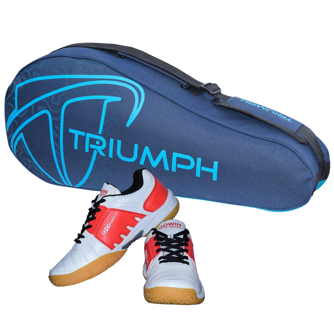 Gowin Badminton Shoe Power White/Red Size-5 with Triumph Badminton Bag 302 Navy/Sky-image-32