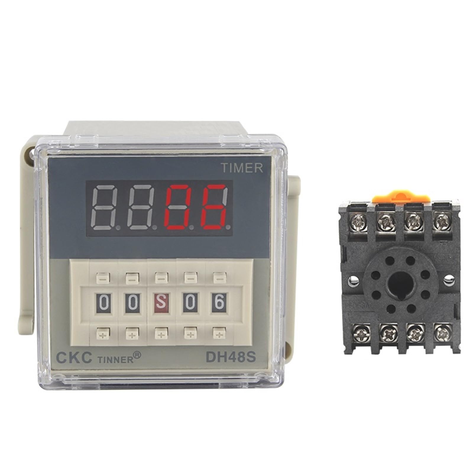 GVBAEPIEO Digital LED Programmable Timer Relay Switch DH48S-1Z 0.01S-99H99M Socket Base AC/DC 12V 24V 36V 110V 220V 380V Delay(DCAC24V)