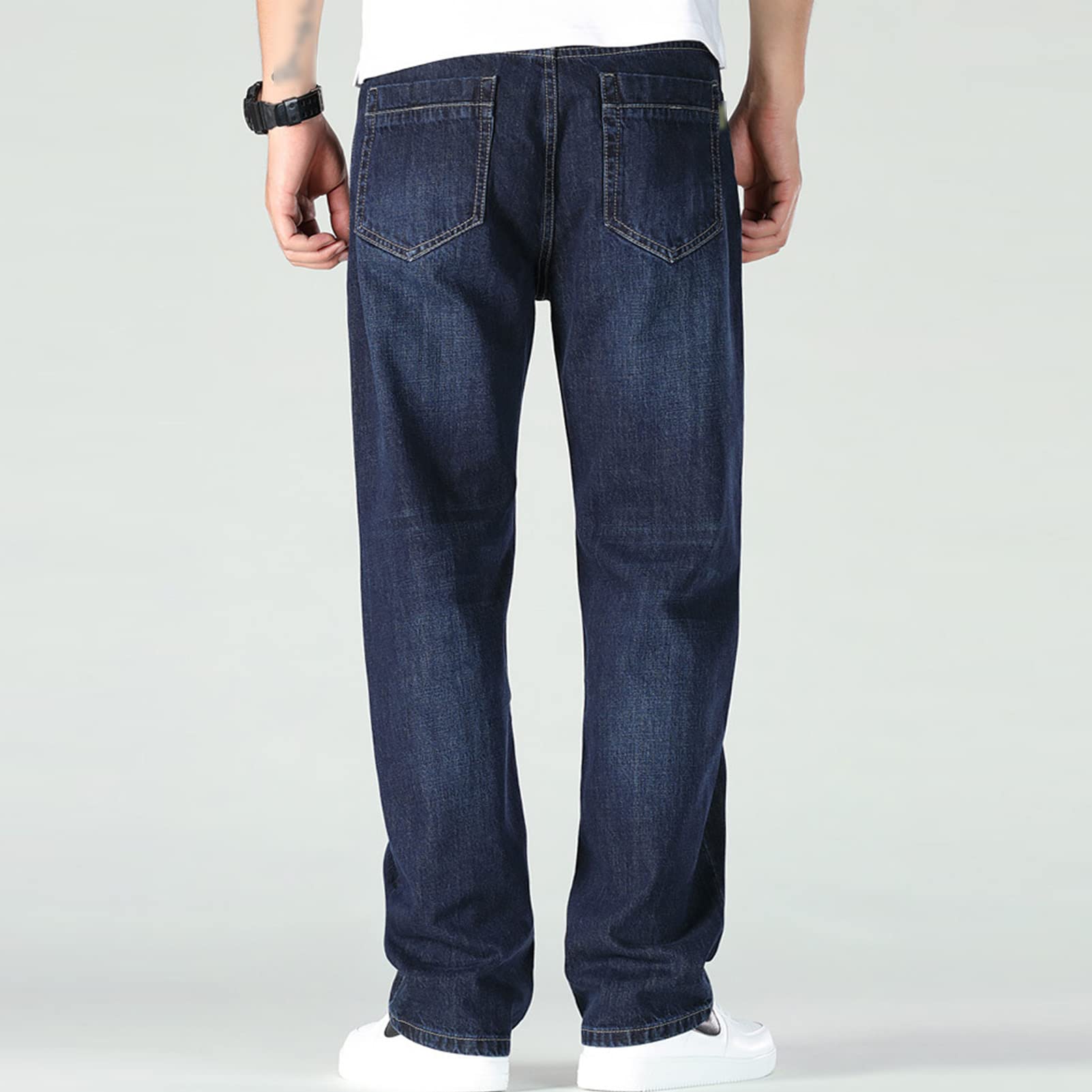 Men's Relaxed Straight Fit Jean Loose Fit Basic Stretch Denim Pants Classic Vintage Casual Comfort Jeans Pant (Dark Blue,44)