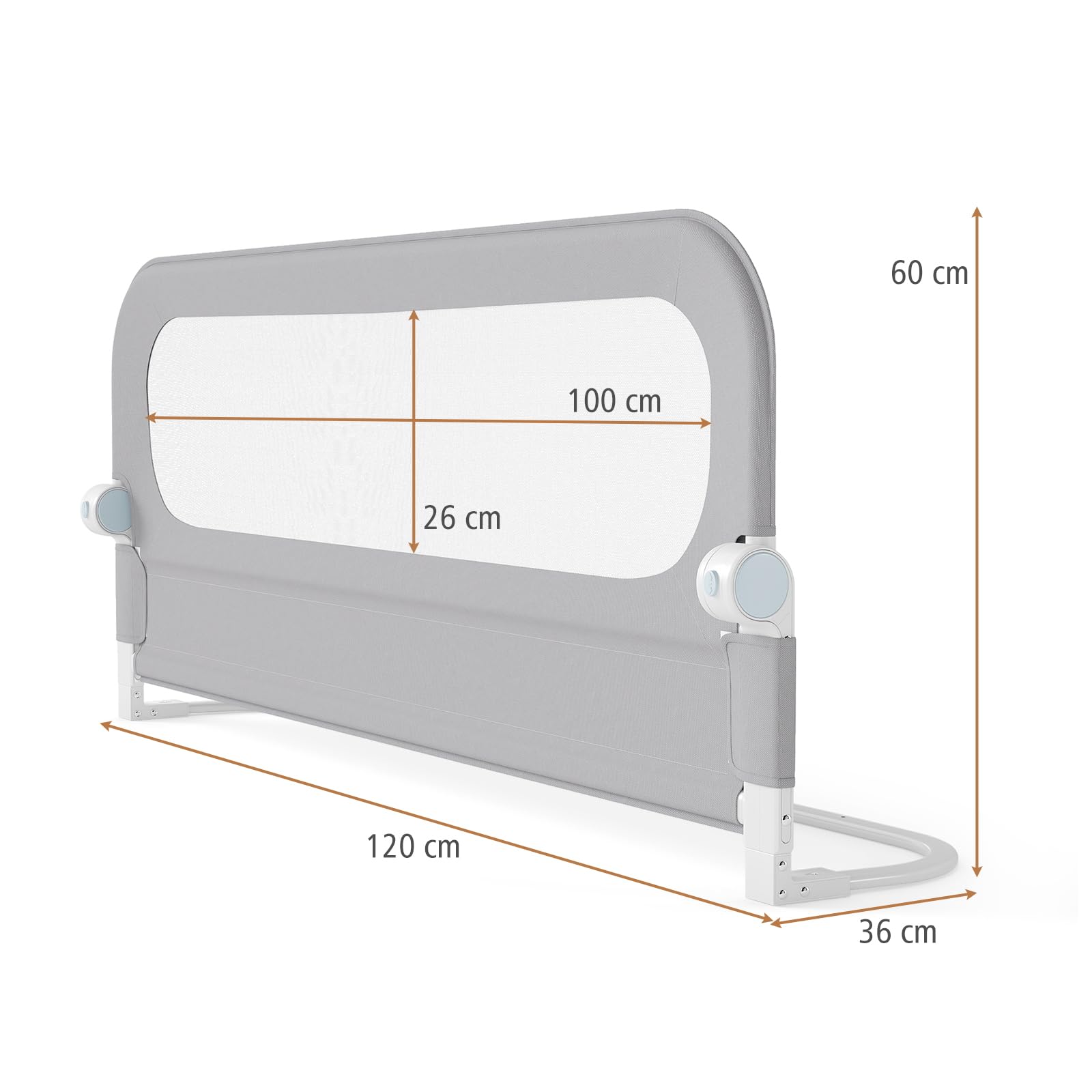 RELAX4LIFE - Barrera de seguridad para niños, doble bloqueo, malla transpirable, base metálica, protección anticaída, para colchón de 10 a 28 cm de grosor (gris)