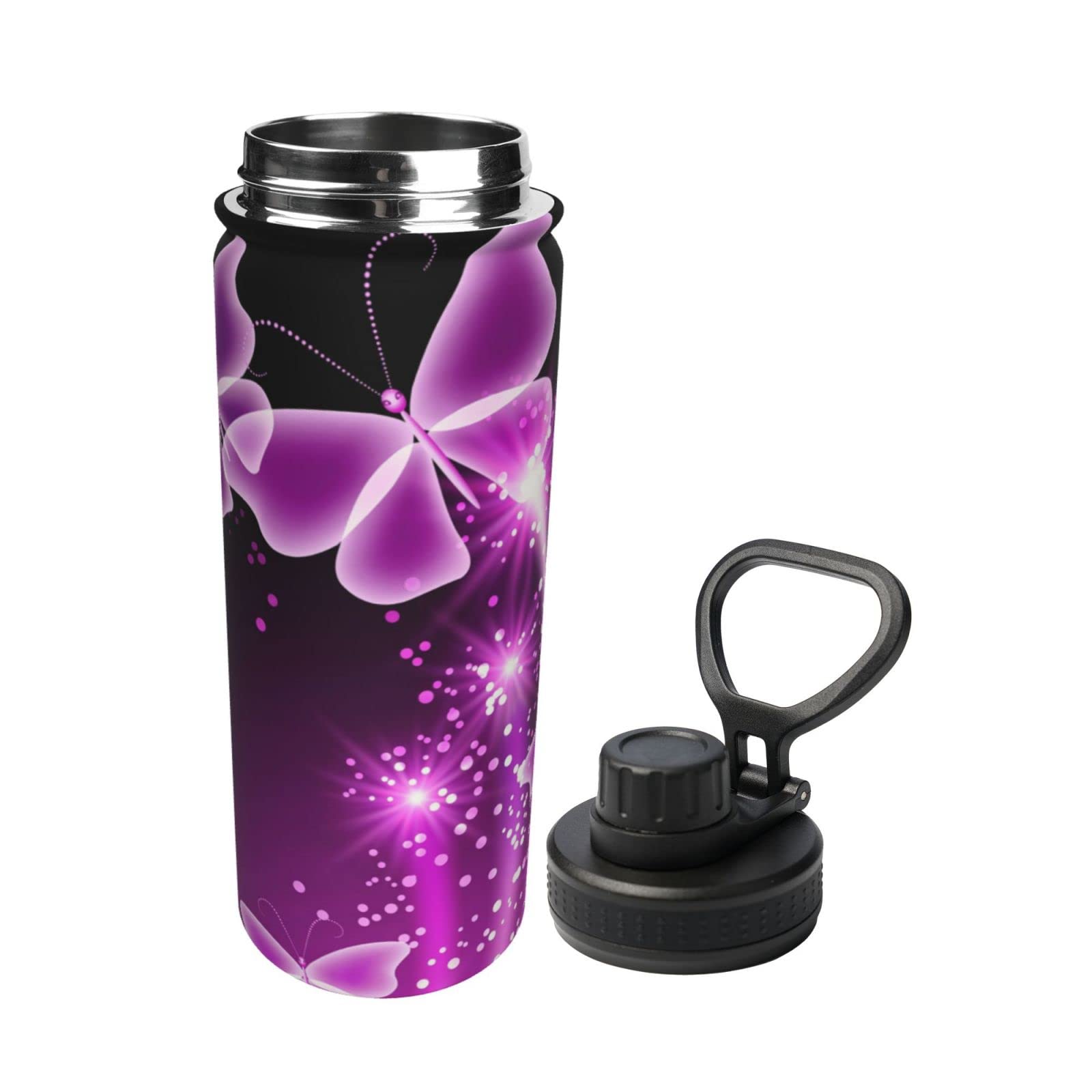 Sport-Trinkflasche mit Schmetterling-Motiv, isoliert, Edelstahl, auslaufsicher, für Reisen, Fitnessstudio, Büro