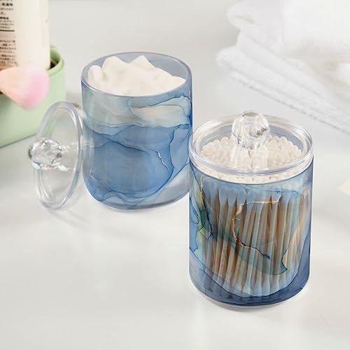 Vista 108 de Paquete de 2 recipientes de almacenamiento de mármol turquesa para baño, juego de tarros de boticario de plástico acrílico, organizador