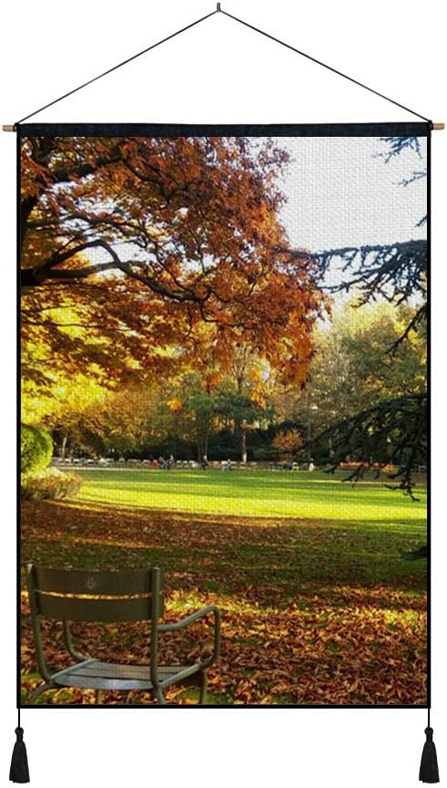 40cmx50cm 綿の麻 タペストリー 81 以上節約 多機能 掛け軸 掛け物 フランスパリルクセンブルグパーク秋椅子 壁飾り 部屋飾り壁 インテリア ポスター 個性 組立式 掛けじく
