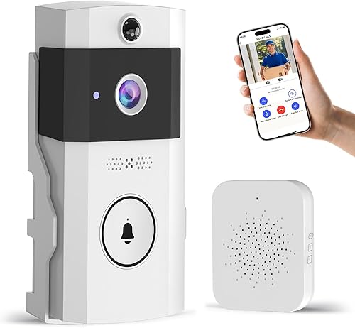 Timbre de video inalámbrico Wi-Fi con audio bidireccional, cámara de puerta delantera al aire libre, visión nocturna y almacenamiento en la nube,