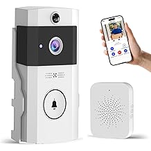 Wireless Wi-Fi Video Doorbell Camera with Two Way Audio，Outdoor Front Door Camera，Night Vision and Cloud Storage，2.4G Wi-Fi Video Doorbell with Chime，Easy Installation，for Home Security (White)