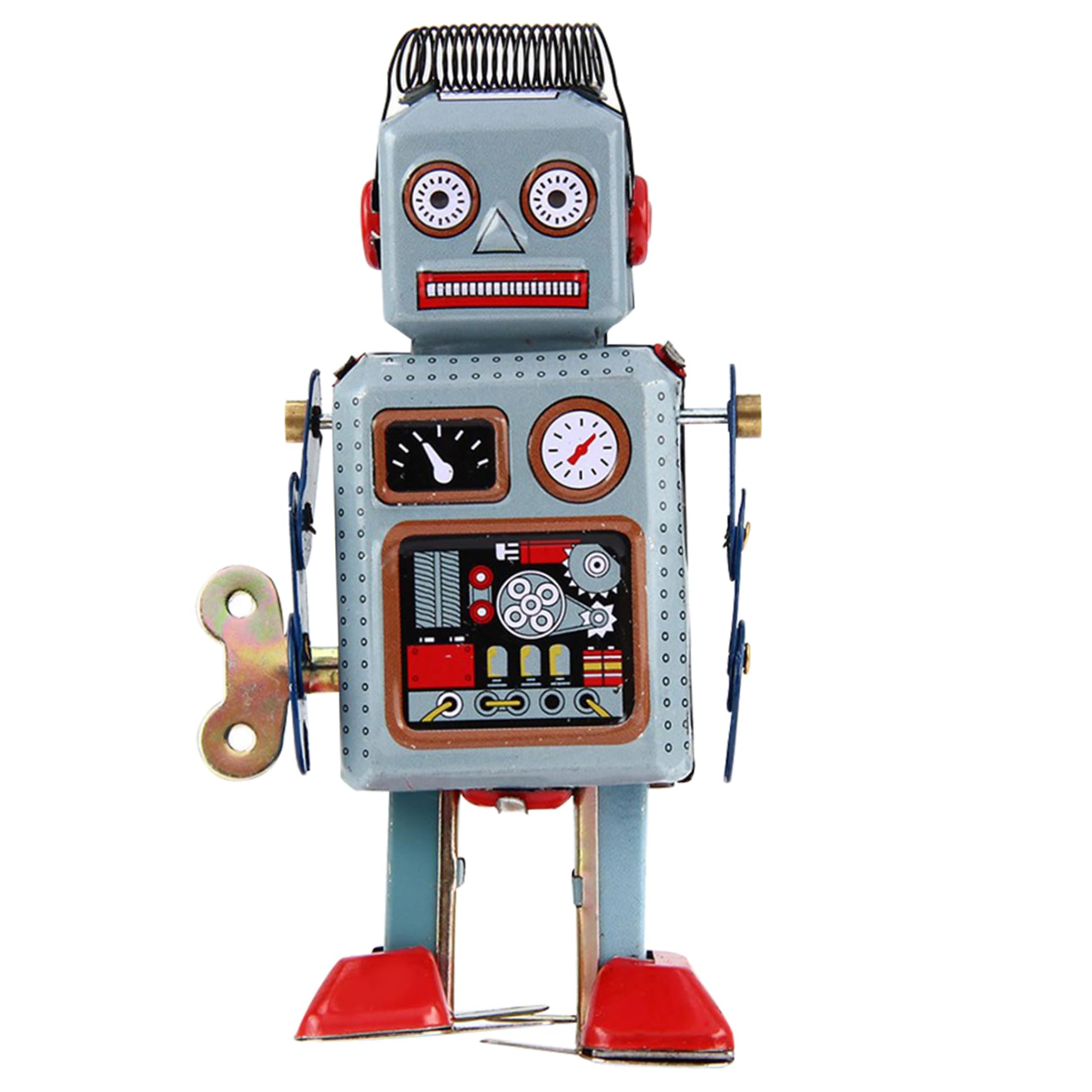 Tin Toy Robot Clockwork Wind Up Robot Funny Vintage Mechanical Toys with Key Blue.