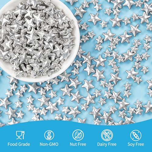 Image of Silver Star Sprinkles,130g Mix Size,Edible Candy Star Sprinkle for Cake Decorations,Sugar Decorations for Baking,Ice Cream,Cookies,Dessert,Donuts,Cupcake Toppers,Birthday Wedding Party
