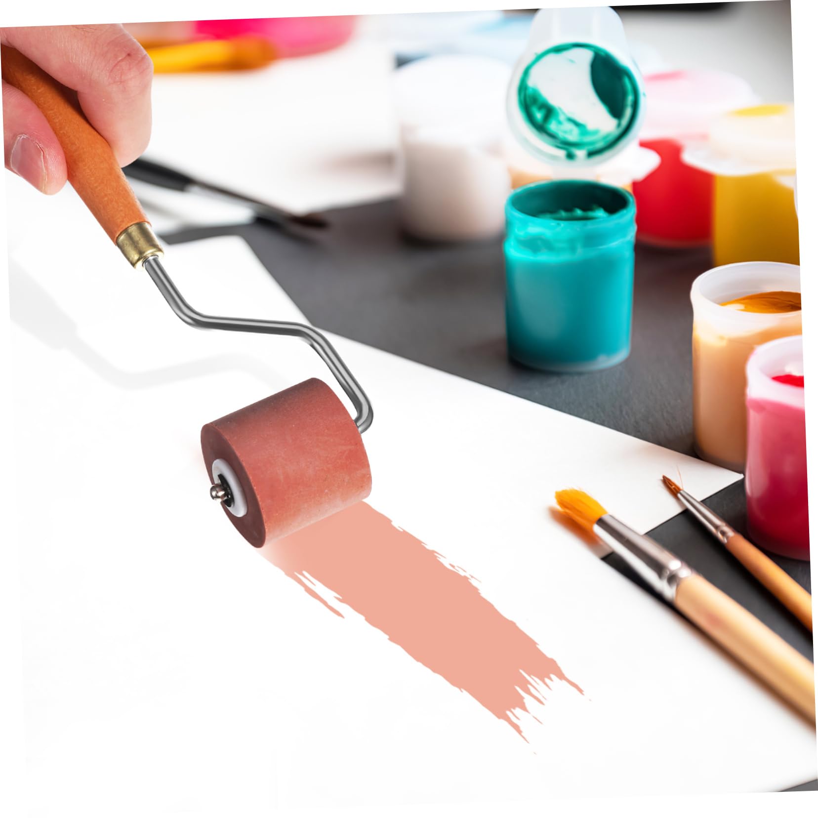 3 Stück Gummiwalze für Druck Druckwalze aus Gummi Holz und Edelstahl 1/2/3cm Rollenbreite für Kunstprojekte