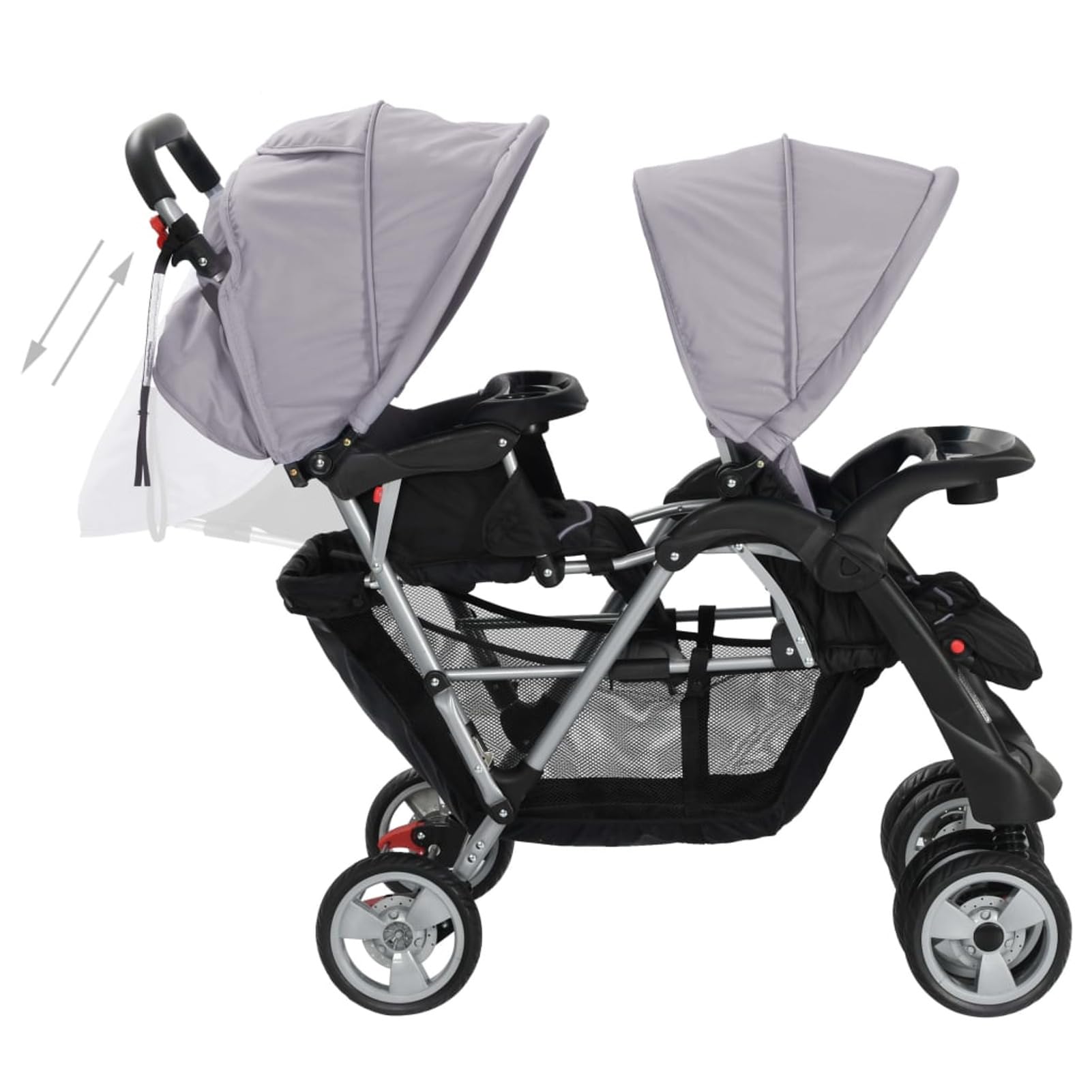 Homgoday Cochecito gemelar de tándem en Aiaio gris y negro, muebles para casa, interior, exterior, sala de estar, dormitorio