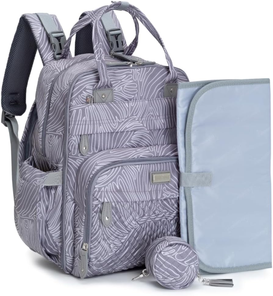 Vegan Leather Diaper Bag Backpack - Large Travel Tote With Changing Pad And Stroller Straps