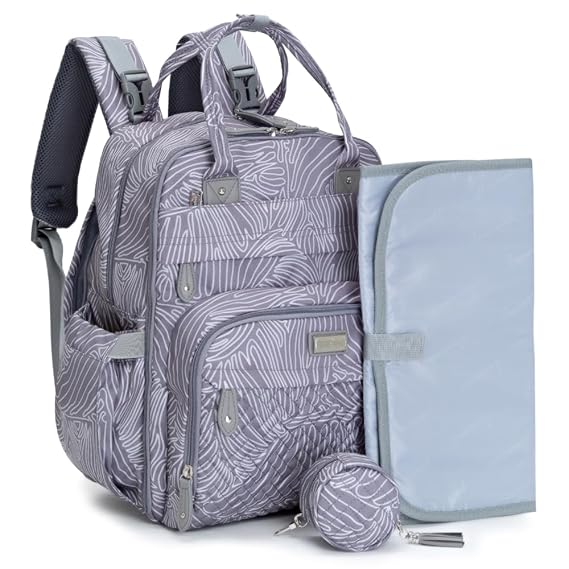 Diaper Bag Backpack, BabbleRoo Baby Nappy Changing Bags, Gray Swirls, Large