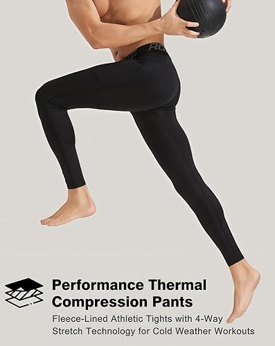 Miniatura 6 de Pantalones térmicos de compresión para hombre, con forro polar, leggings atléticos con calefacción, capa base para clima frío, bolsillos para equipo