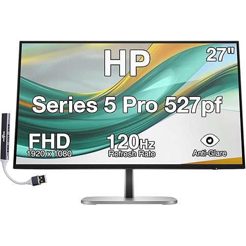 HP Series 5 Pro 527pf 27" FHD IPS Monitor with 5ms Response Time, Anti Glare, Flicker Free, 350 Nits VESA Mount (100mm), Displayport, HDMI & Dockztorm USB Port Expander, Black Color (B28F5UT#ABA)