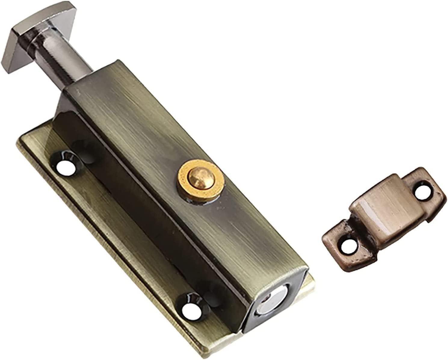 Pestillo con resorte, perno deslizante, cerradura para puerta interior, puerta corredera, botón de presión para cocina, inodoro, cobertizo de baño (bronce rojo, 6 pulgadas)