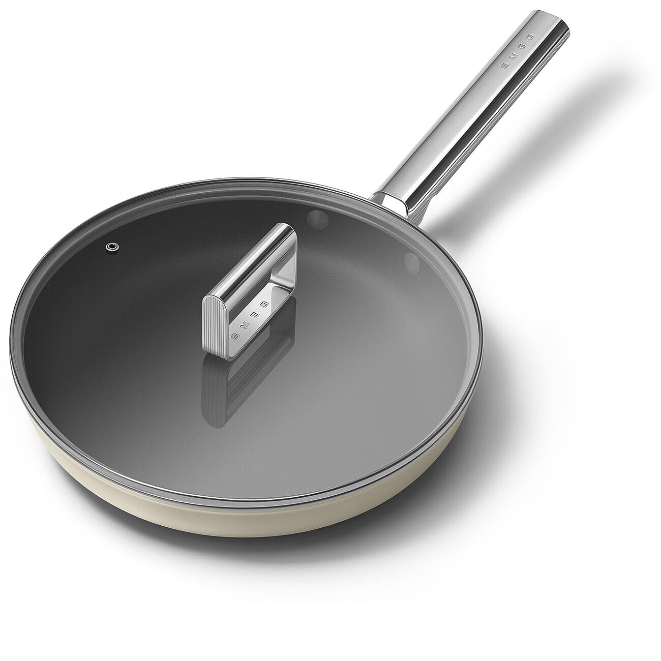 Smeg, Padella Antiaderente FPF2802CRM, Diametro 28 cm, Rivestimento Ceramico senza PFAS, Manico in Acciaio Inox, per Tutti i Piani Cottura, fino a 250° in Forno, Capacità 1,5 L, Panna Opaco