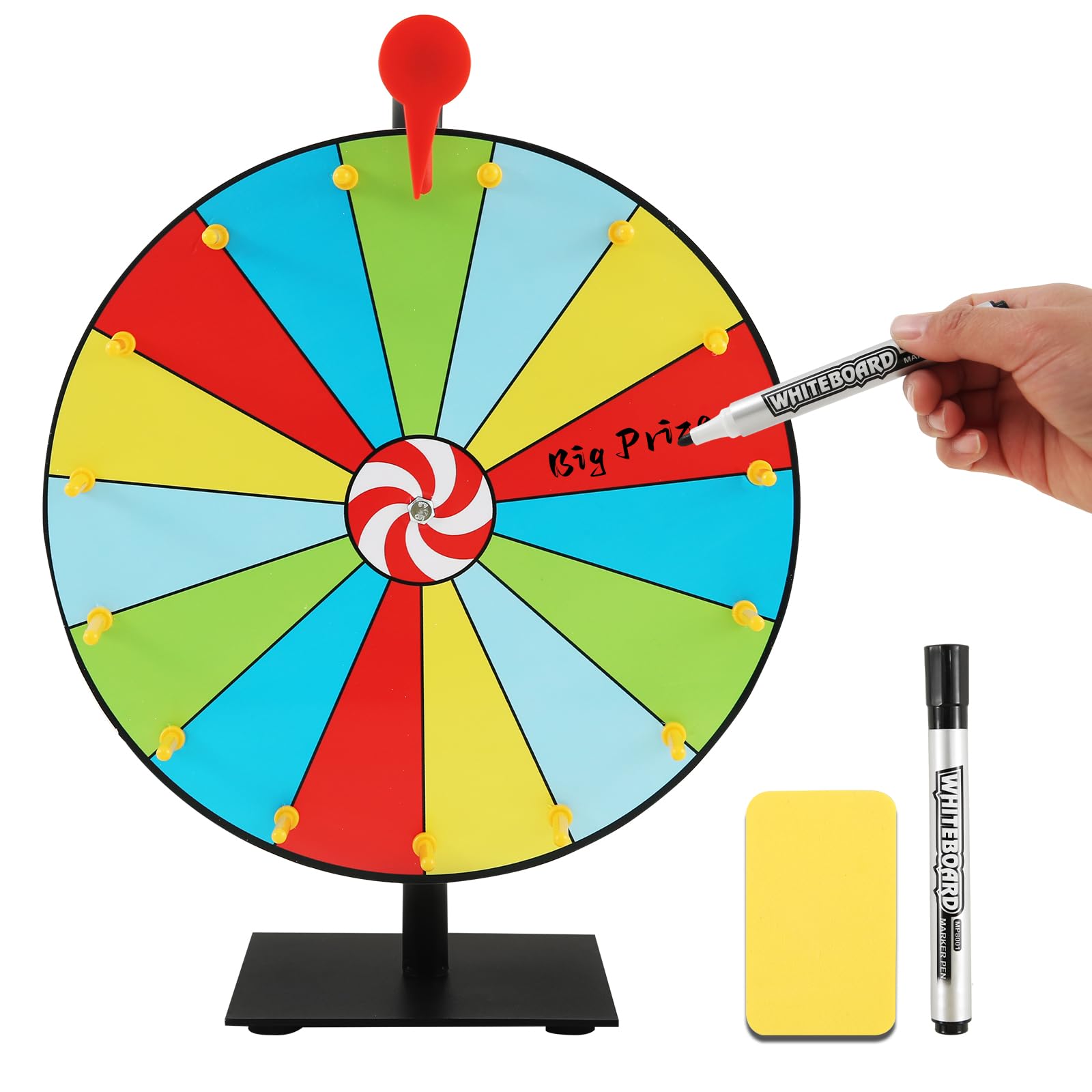 Glücksrad zum Drehen, 30cm gluecksrad gluecksrad,15 Slots Glücksrad zum Selbstgestalten, mit Markeund und Radiergummi, für Gewinnspiele, Wortspiele, Partys