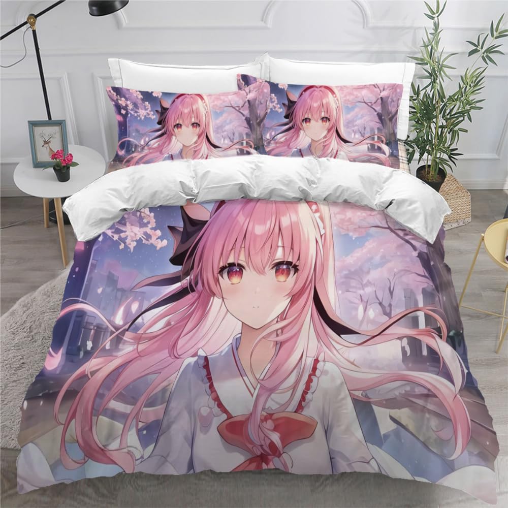 Parure De Lit 140x200 Cm Manga Fille - 1 Housse De Couette + 1 Taie 65x65 Cm - Microfibre Douce - Fermeture éclair - Lavable Machine