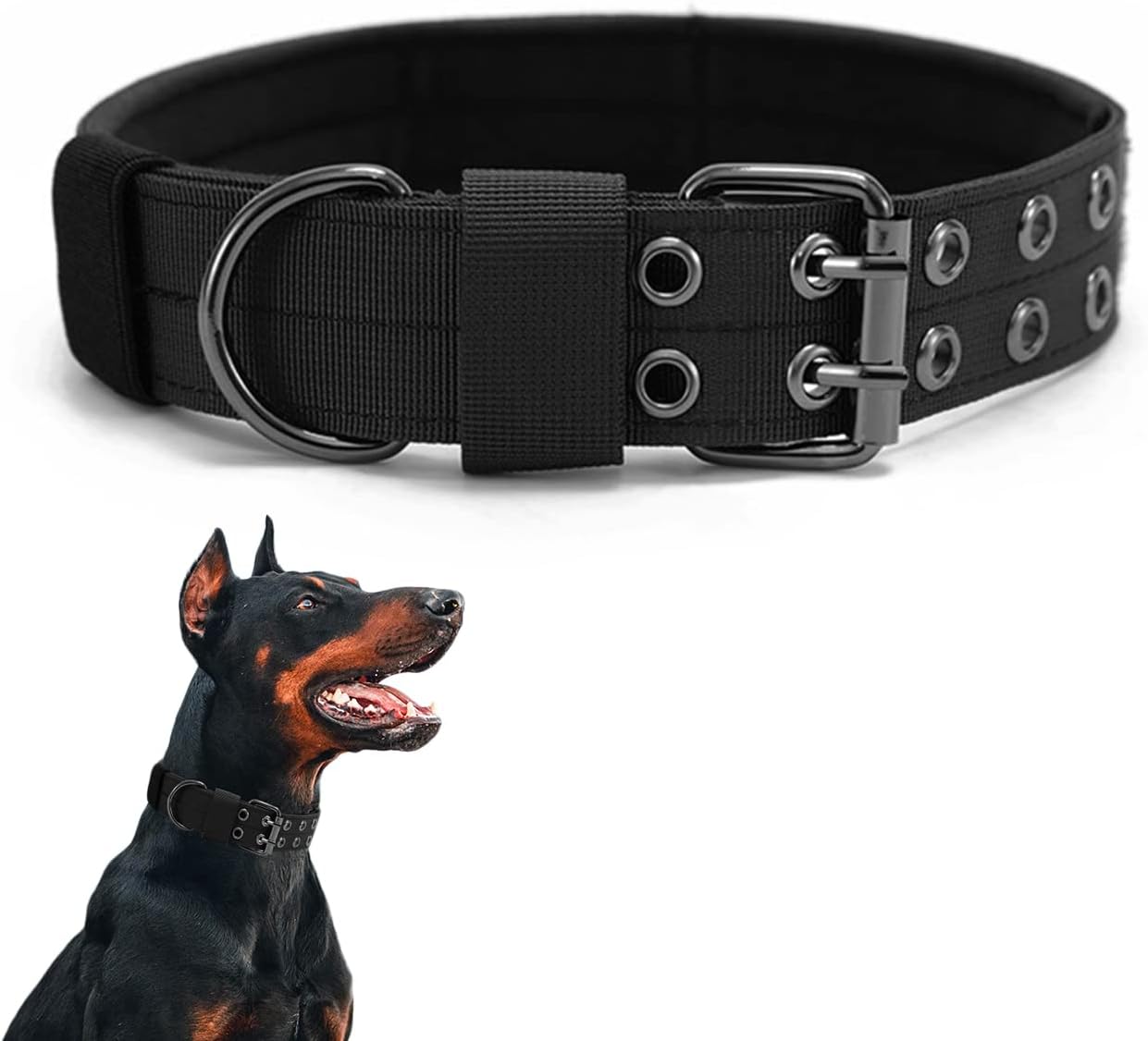 Tactical Dog Collar - Military Dog Collar Nylon Soft Adjustable Training Collar with Mama Says I'm Special Patch and Heavy Duty Metal Buckle & D-Ring Collars for Medium Large Dogs (L, Black)