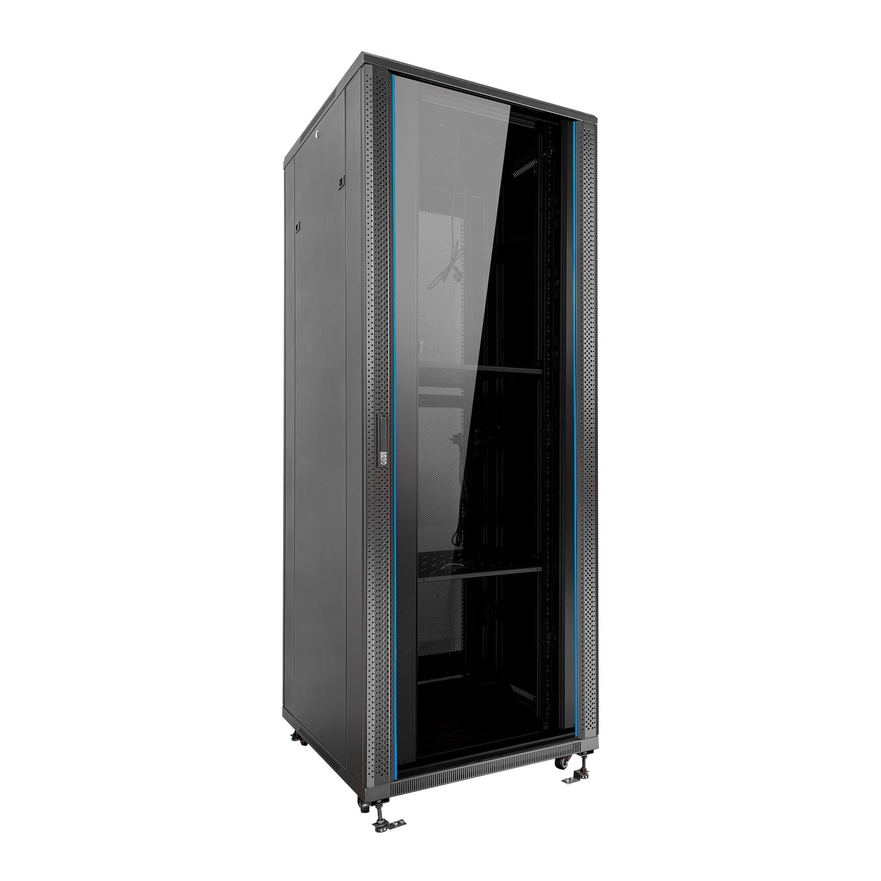 Aiten Data Armario Rack Suelo 19" 47U 600 x 600 x 2285 mm Montado con Accesorios: 2 Bandejas Fijas, 4 Ventiladores 120 mm, 1 PDU con 8 Puertos de 1U, Patas, Ruedas y Llaves