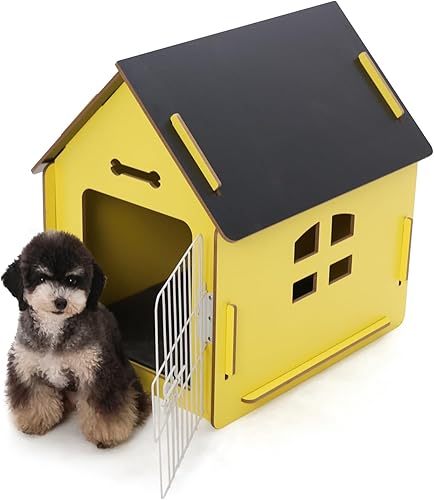 Casa para perros de interior, para perros pequeños u otros animales pequeños como gatos y conejos, desmontable de madera, con rejillas de