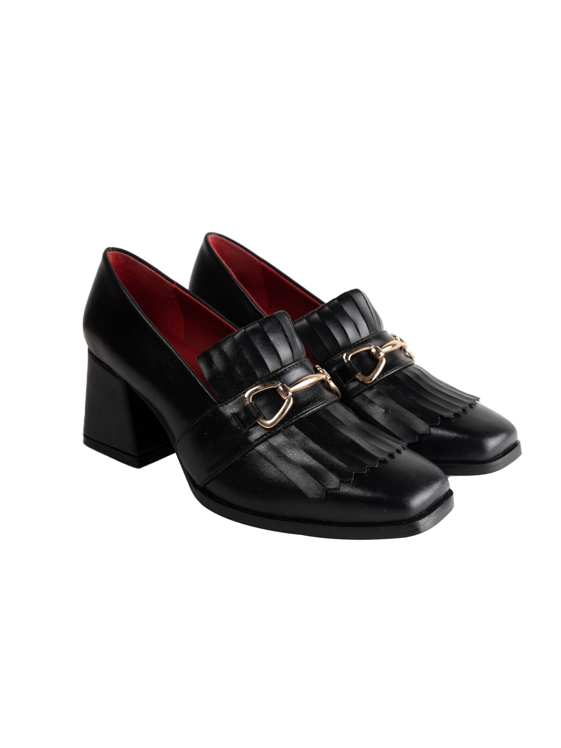 Women Leather Loafers | Chunky Block Heel | Square Toe & Fringe Detail | Stylish & Comfortable | Formal & Casual Wear-image-13