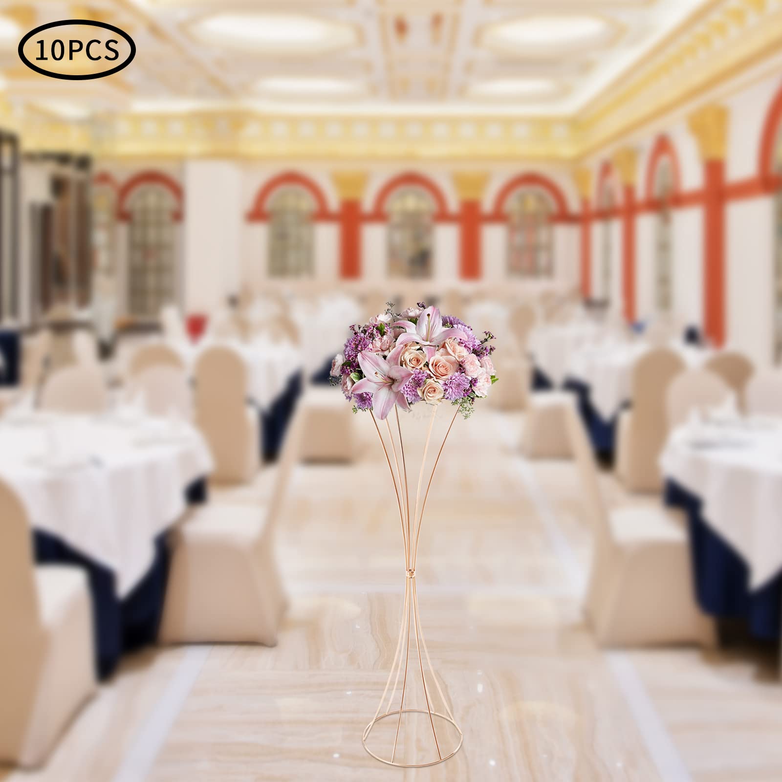 10 Stück Gold Hochzeit Tafelaufsätze Tisch Vase,80 cm Hoch Metall Trompete Vase,Street Guide für Hochzeit Party Abendessen Tafelaufsatz,Blumenständer für Weihnachten Jahrestag Dekoration