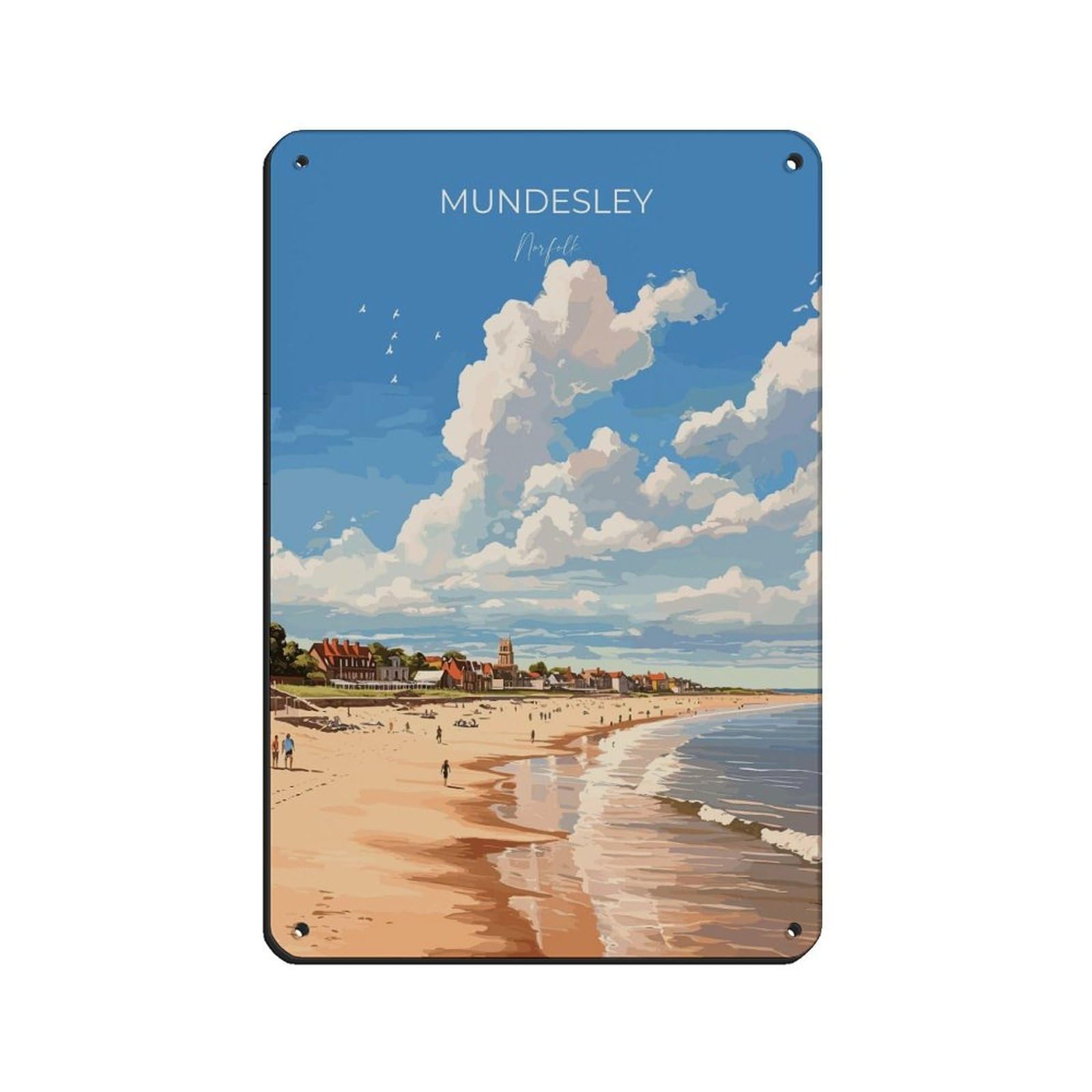 Plaque métal Mundesley Beach pour personnaliser un mur de bar ou café