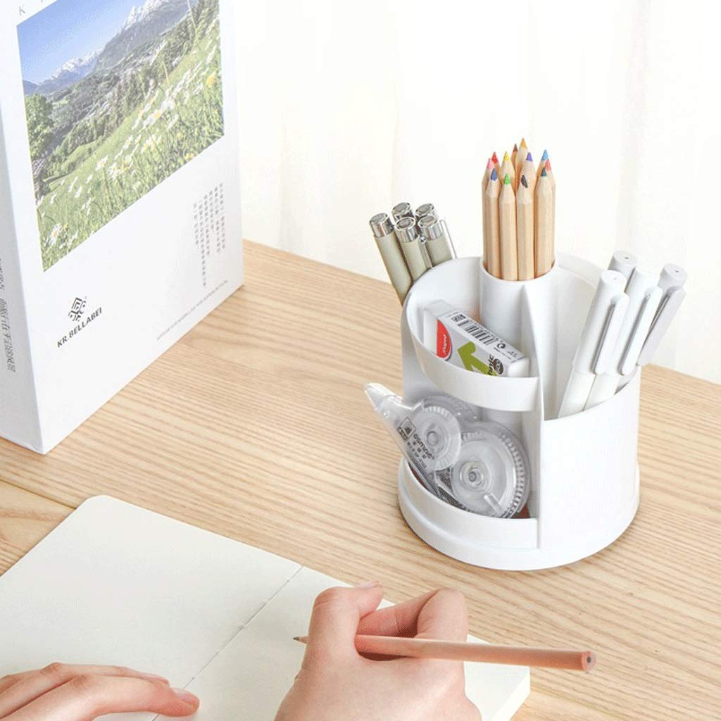 Portapenne Portapenne Girevole per scrivania, Portapenne in PP con Scomparti Multipli Portamatite Grigio, Bianco, Albicocca (Bianco)