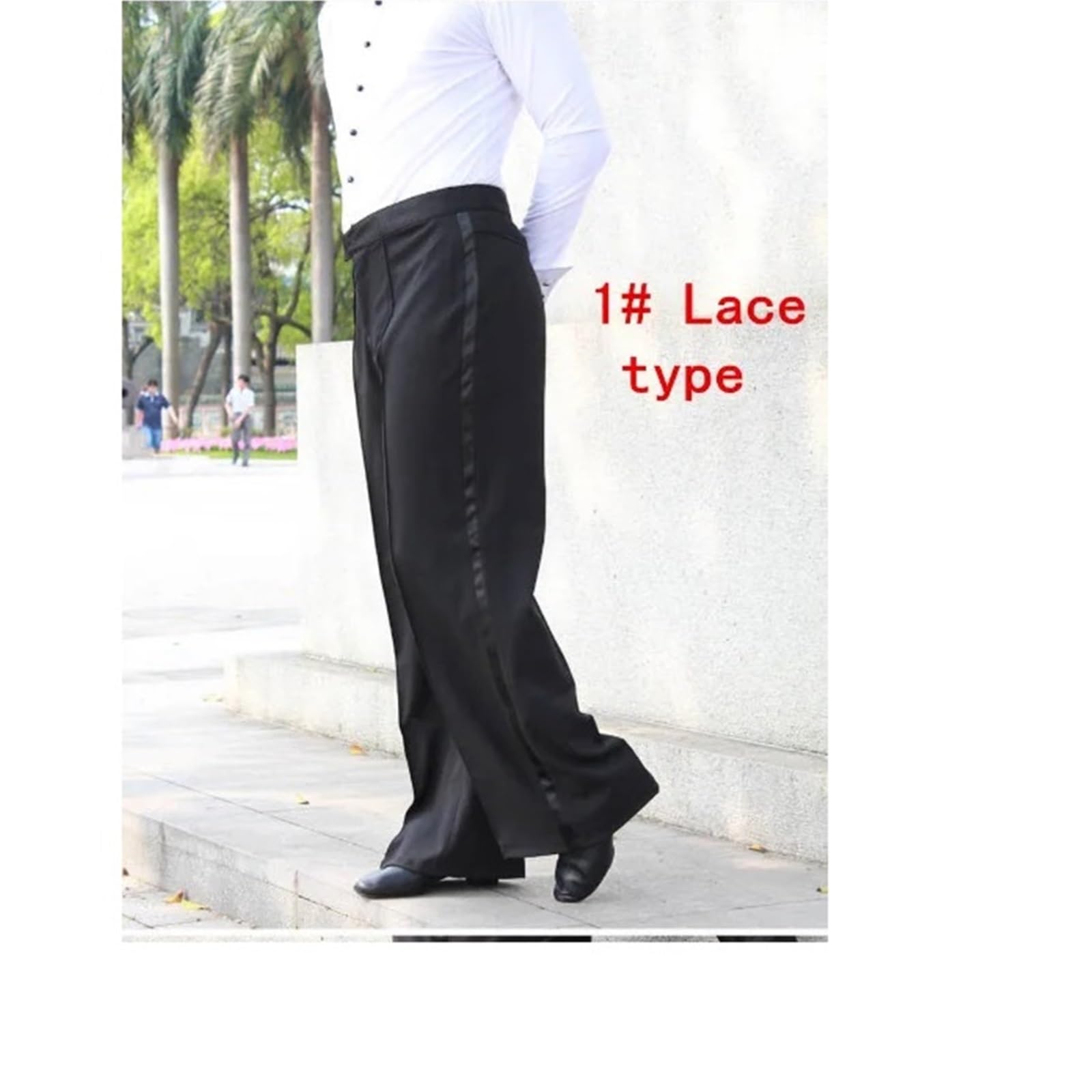Pantalones De Baile Latino Hombre Pantalones de Baile Latino/Jazz for Hombre, Negros, for salón, for práctica y actuación(Black Lace Section,Waist 80CM)