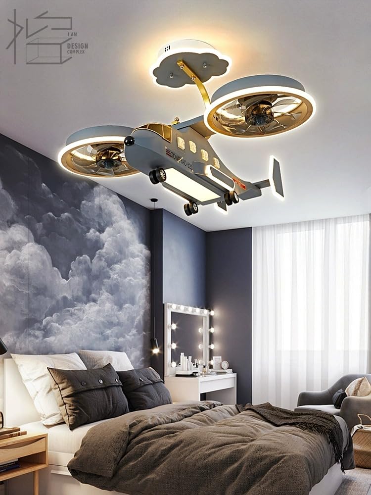 shopurb Led Airplane Fan Light Remote Control Ceiling Fan Light Suitable For Children'S Room Bedroom Living Room Decorative Light Chandelier Silicone;Iron;Acrylic-image-33