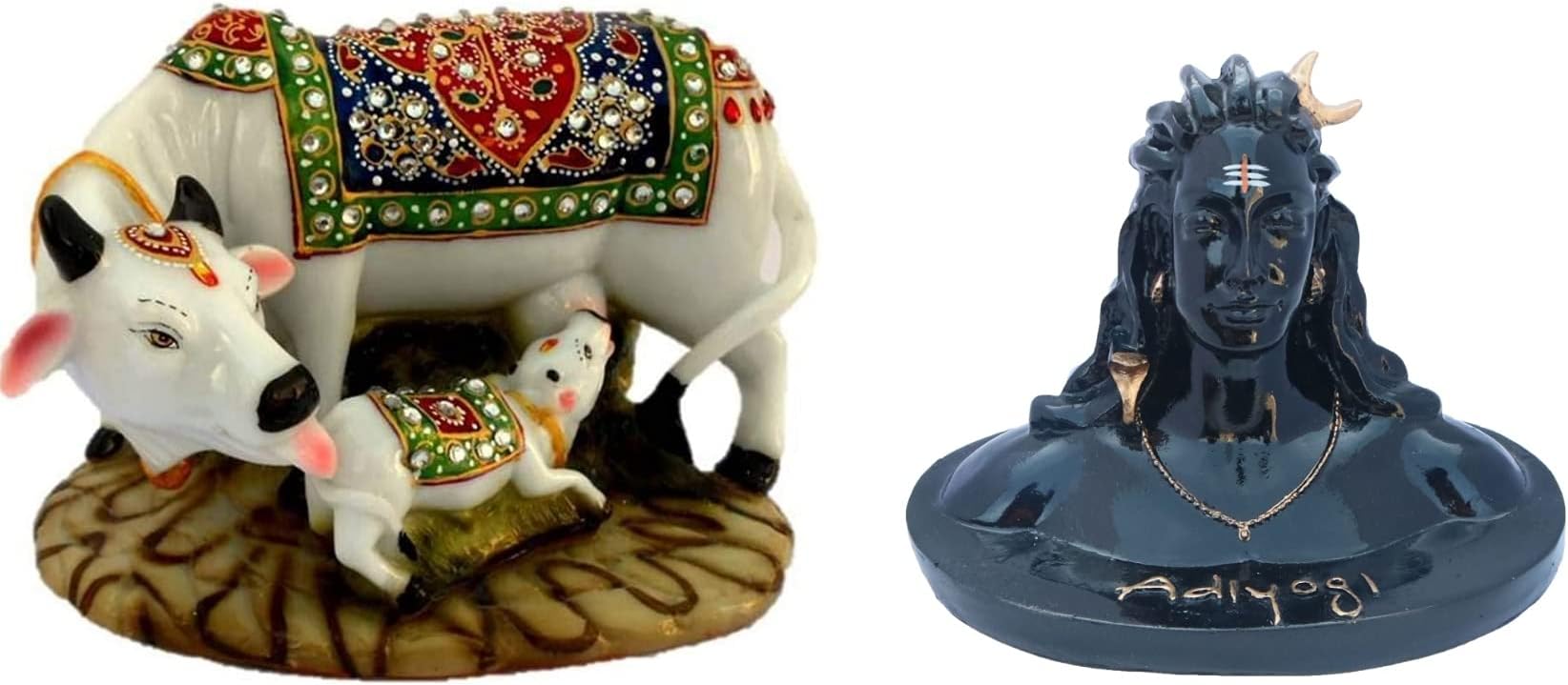 SAUDEEP INDIA Combo of Adiyogi Shiva Figurine and Cow & Calf Showpiece Idol(Black Adiyogi)