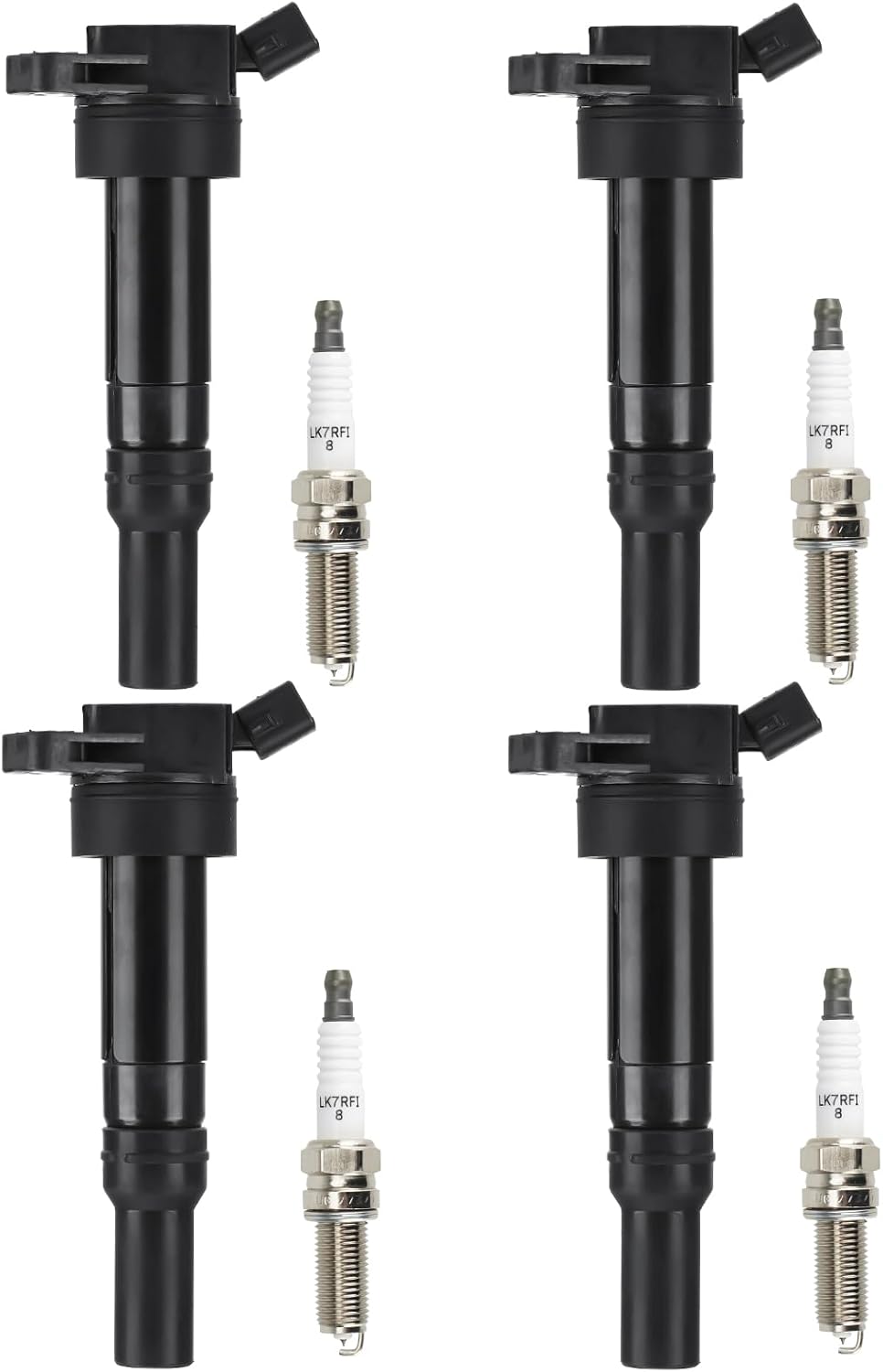Ignition Coil Pack + Iridium Spark Plugs for Hyundai Elantra 1.8L L4 2012-2016, Tucson 2014-2020, for Kia Soul 2.0L V4 2012-2019, Forte 1.8L 2014-2016, Forte5 2014-2018, Replaces UF651, 4 Sets