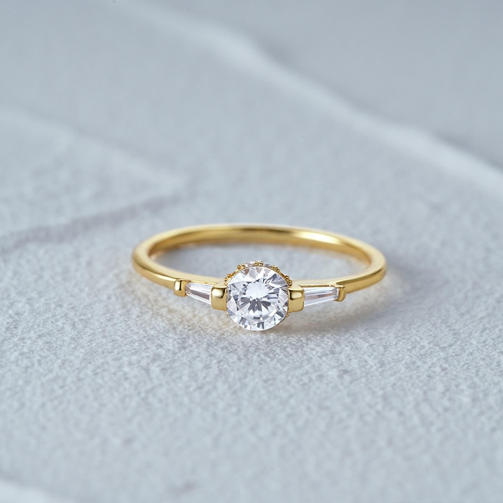 Anelli Donna Eternity 5x5mm Rotondo con Moissanite, Anello Donna Oro Giallo 9K/14K/18K, Oro