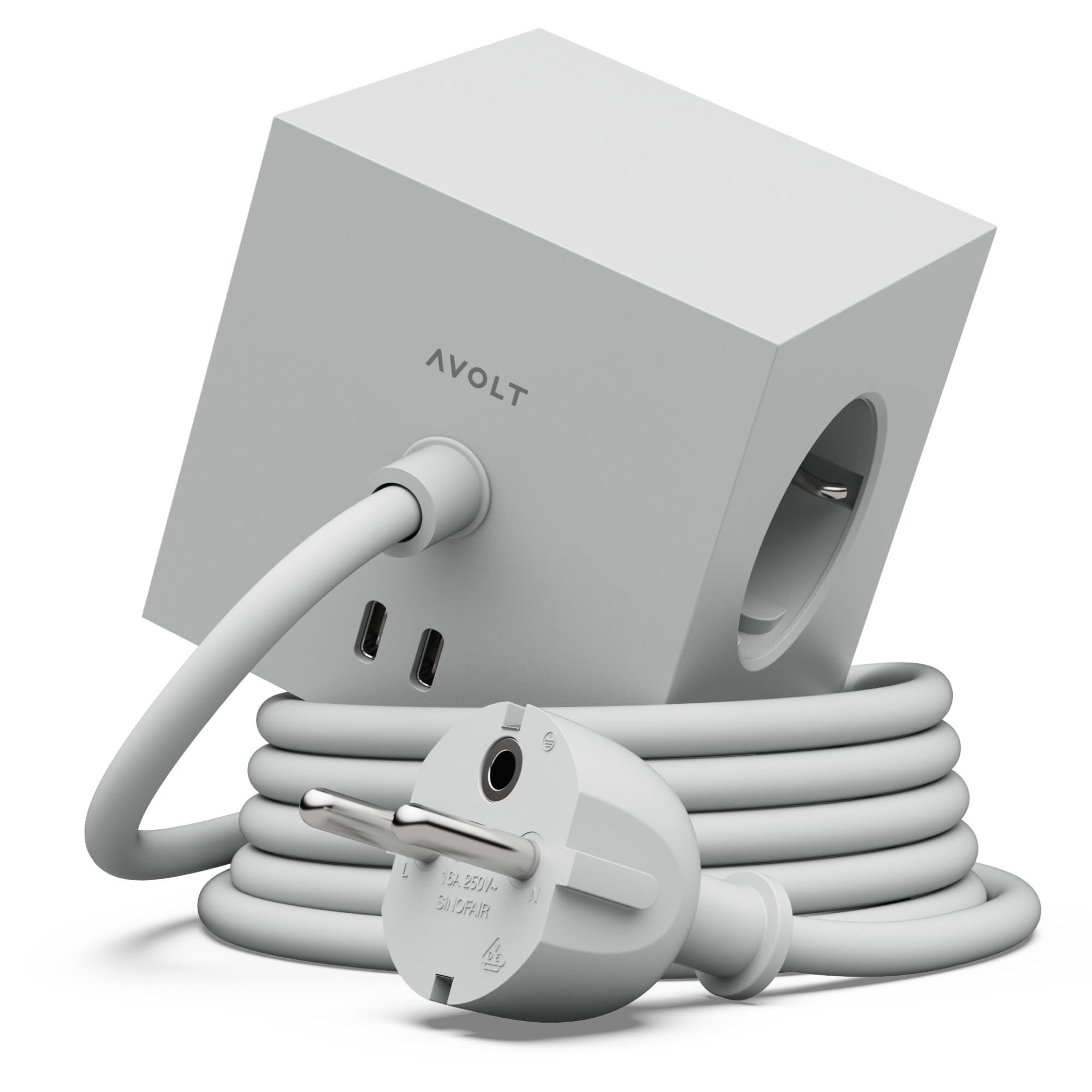 Avolt Square 1 Multipresa Cubo Design Elegante, 3 Prese, 2 USB-C 30W | Multipresa design elegante grigia. Cubo multipresa magnetico, ricarica USB-C 30W per scrivania, casa e ufficio