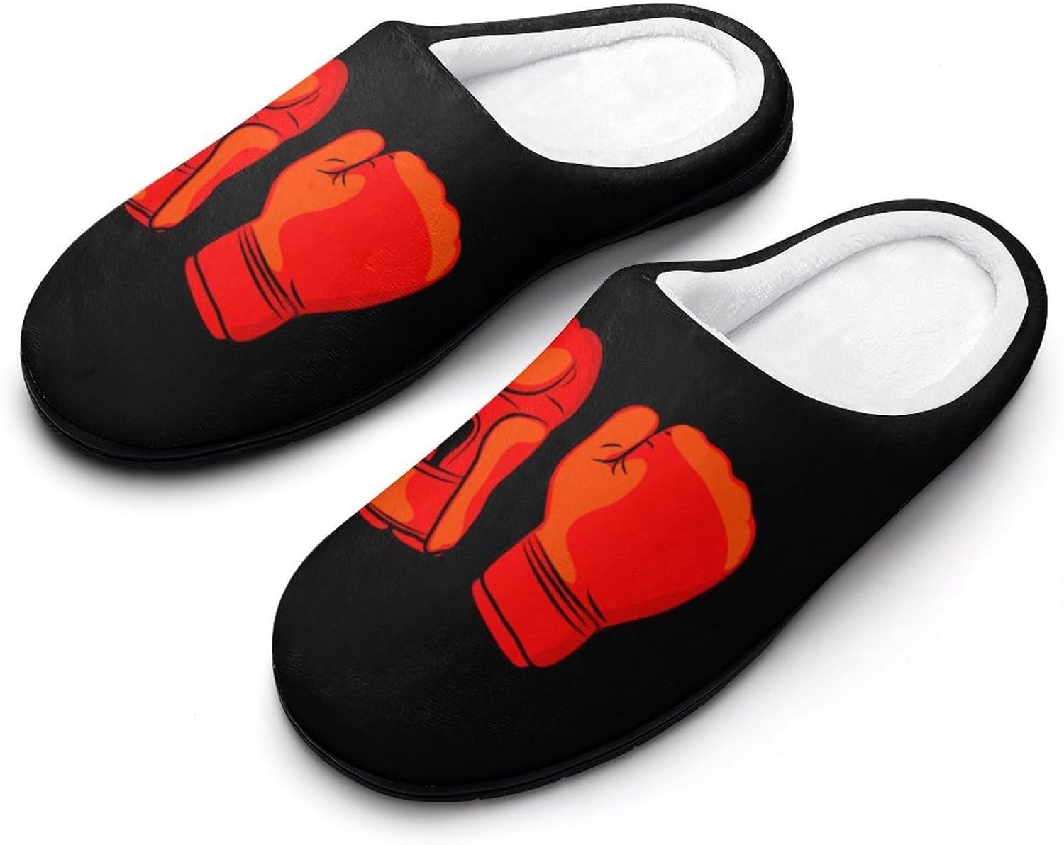 Red Boxing Gloves Women's House Slippers Memory Foam Warm Shoes Spa Rubber Sole Indoor Outdoor