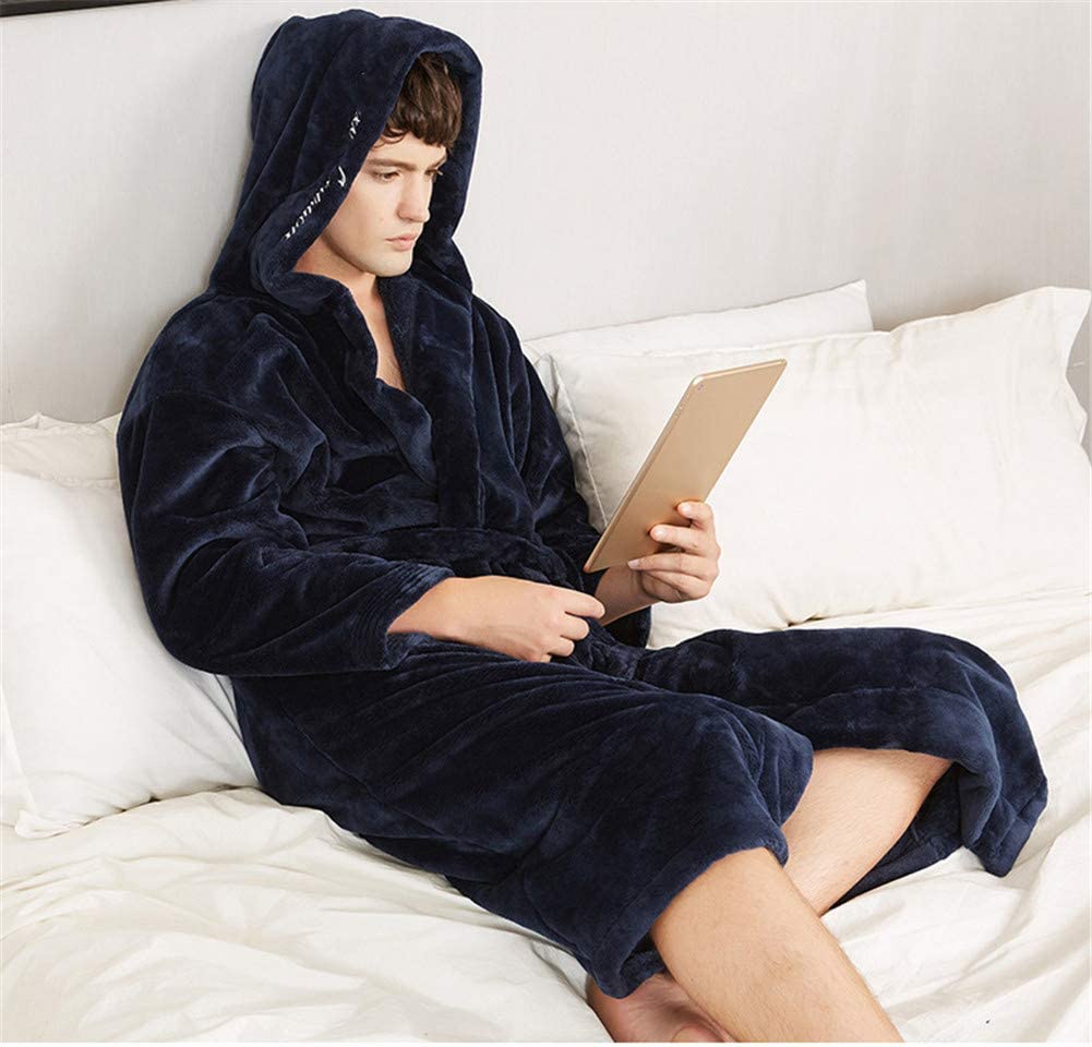 CFWSHJ Luksusowy szlafrok unisex damski szlafrok zimowy gruby ciepły flanelowy szlafrok super miękki puszysty, bardzo chłonny długi szlafrok, szalowy kołnierz, kieszenie i pasek bielizna nocna idealna