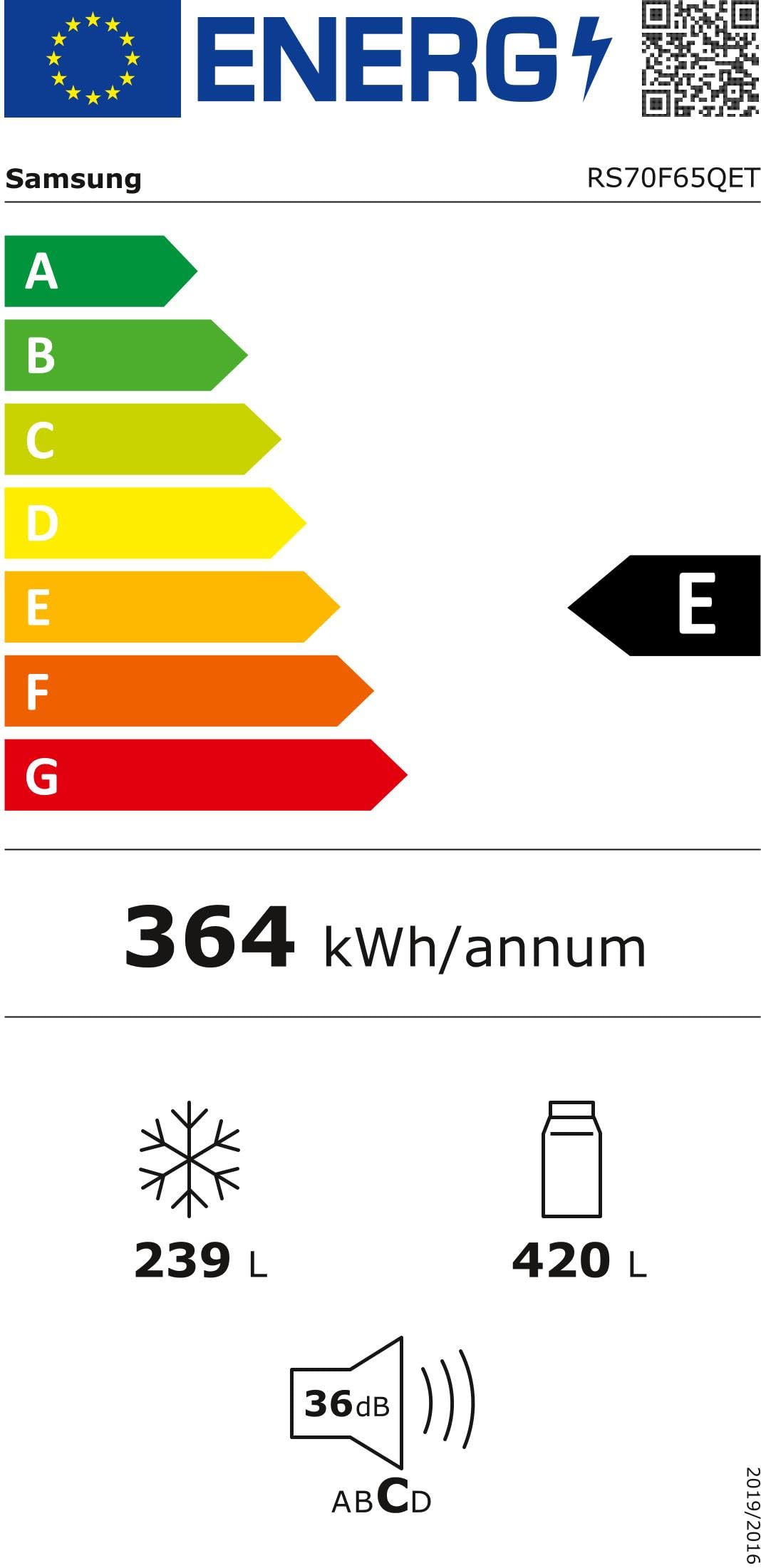 Samsung Réfrigérateur côte à côte AI RS70F65QET/EF, All-Around Cooling, Wifi avec mode AI Energy, Total No Frost, SpaceMax, 655 L, LxHxP: 91,2 x 178,4 x 72,6 cm, Inox métallisé