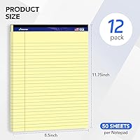Vista 2 de Legal Pads 8.5 x 11.75 Inch Wide Ruled Writing Pads, 12 Pack Note Pads - Yellow Perforated Paper with Hard Back, 50 Sheets Per Pad, No Bleed Notepad